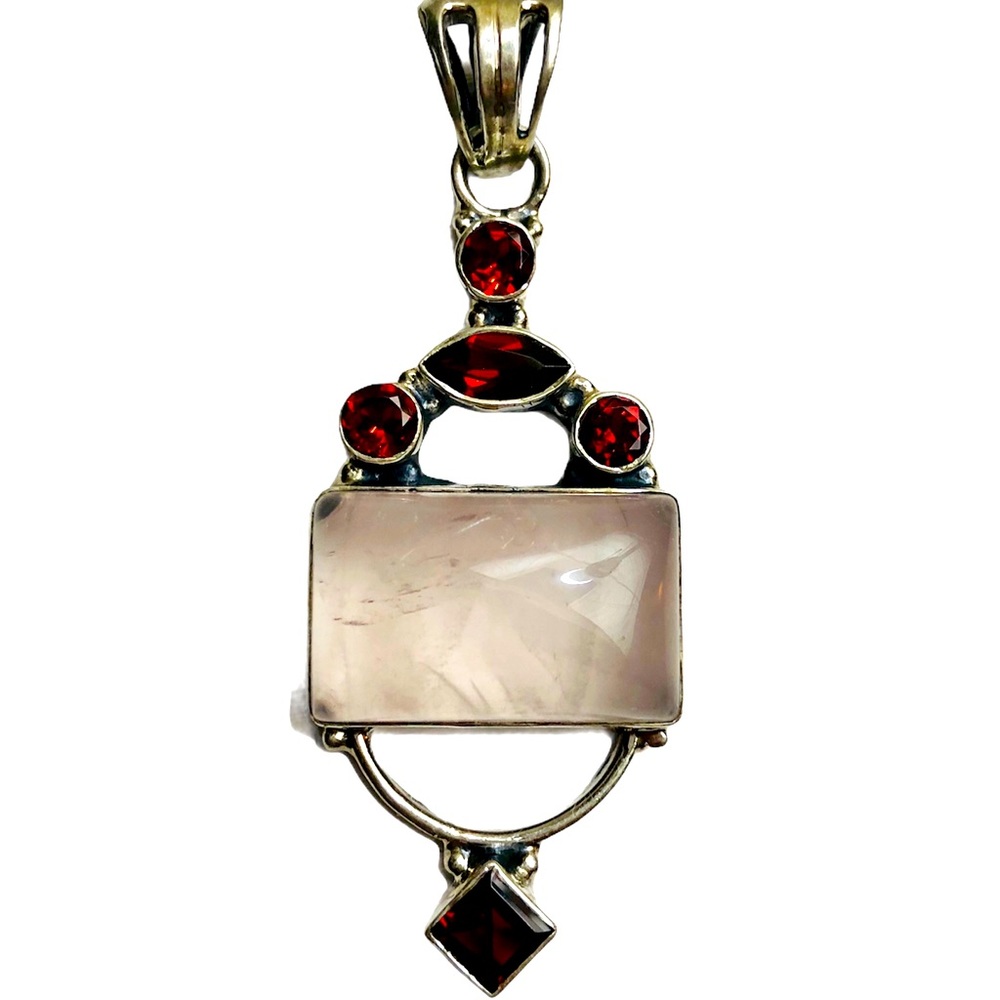 Sterling Rose Quartz & Garnets Pendant